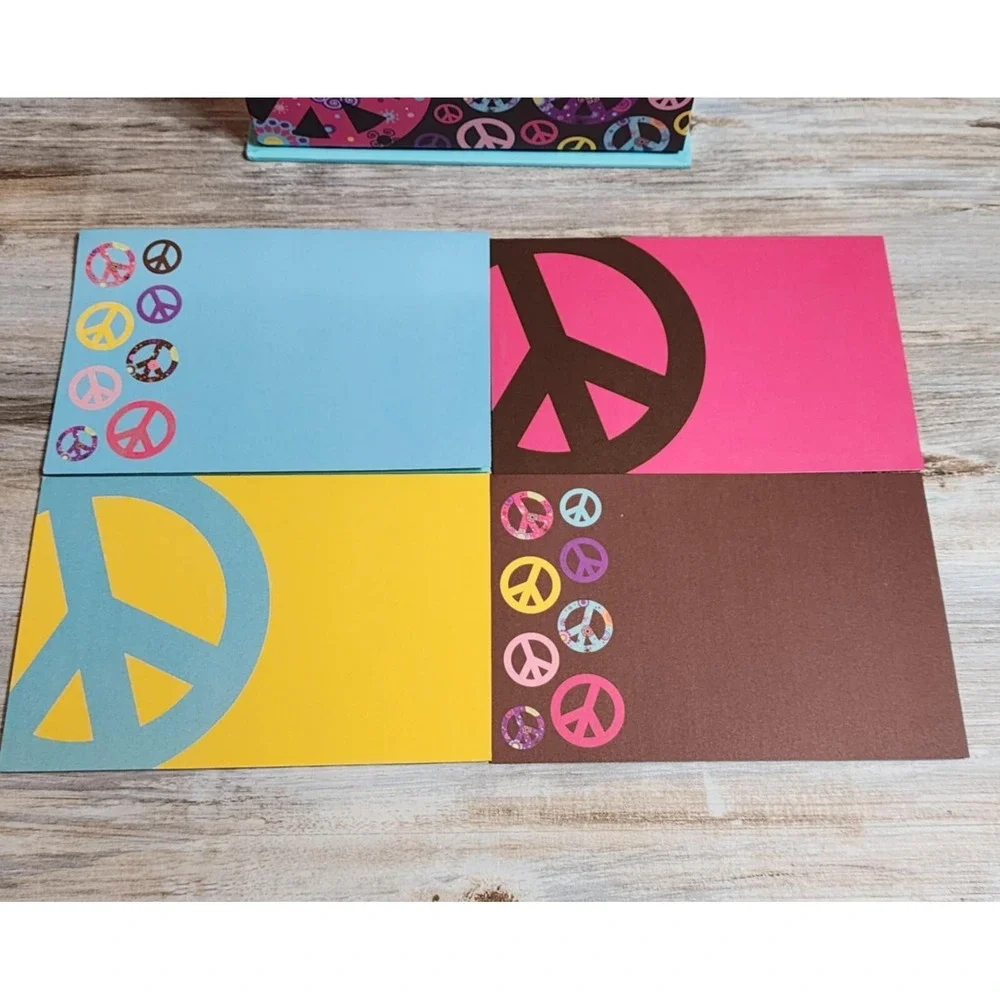 Papyrus Peace Sign Stationery Set 40 Note Cards Lined Envelopes Colorful Retro
